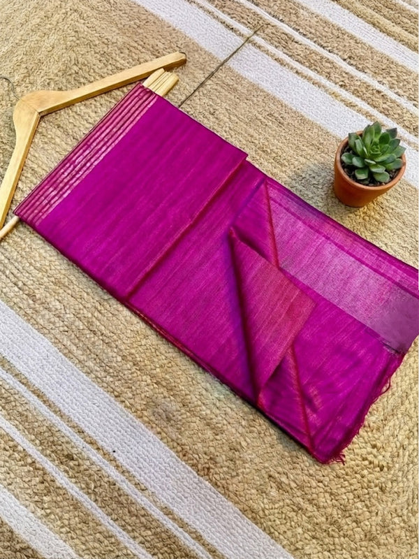 Silkmark Tussar Silk Handloom Pink Saree with Pallu Colour Blouse-Indiehaat