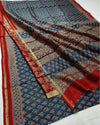 Indiehaat | Chanderi Silk Ajrakh Print Saree Blue