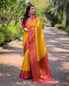 Indiehaat|Paithani Silk Zari Woven Contrast Yellow & Pink Saree