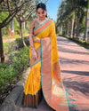 Indiehaat | Soft Silk Contrast Zari Woven Yellow Saree