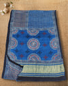 Indiehaat | Ajrakh Blockprint Modal Silk Lagdi Patta Blue Saree