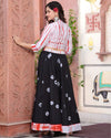 Indiehaat | Festive Fusion Lehanga Choli Set Eerie Black BlockPrinted