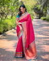 Indiehaat|Paithani Silk Zari Woven Contrast Red & Green Saree