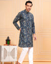 Indiehaat | Ajrakh Printed Cotton Kurta Pyjama Blue