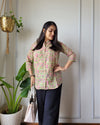 Indiehaat | Pure Cotton Peplum Top Green & Pink Blockprinted