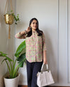 Indiehaat | Pure Cotton Peplum Top Green & Pink Blockprinted