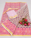 Indiehaat | Exquisite Kota Doria Pink Saree Handblock Print