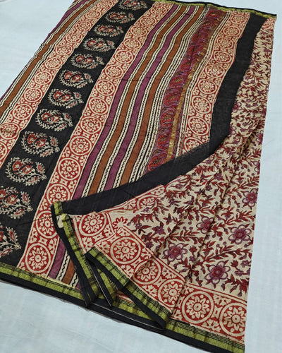 Indiehaat | Chanderi Silk Kalamkari Beige Saree