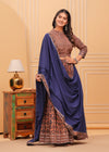 Indiehaat | Blockprinted Brown & Blue Lehanga Choli Set