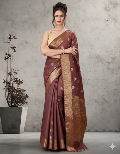 Exquisite Banarasi Silk Jaquard Soft Brown Saree