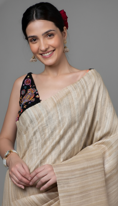 Silkmark Ghicha Tussar Thoughtful Beige Saree