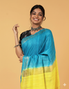 Silkmark Ghicha Tussar Incandescent Blue & Yellow Saree