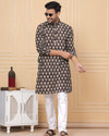 Indiehaat | Royal Reflection BlockPrinted Cotton Kurta Pyjama Intense Black