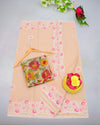 Indiehaat | Kota Doria Embroidered Peach Saree | Mesmerizing