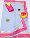 Serene Pale Blue Kota Doria Gota Patti Saree With Bandhej Border | Indiehaat