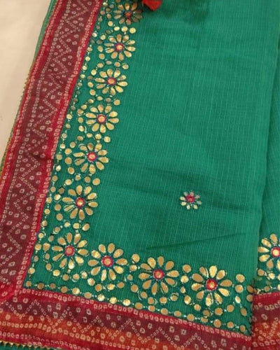 Indiehaat | Kota Cotton Gota Patti Green Saree