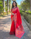 Indiehaat | Muniya Paithani Silk Zari Woven Red Saree