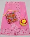 Indiehaat | Kota Doria Embroidered Pink Saree | Mesmerizing