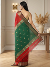 Misty Pure Maheshwari Silk Handloom Saree Red & Green