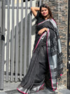 Tranquil Handwoven Pure Linen Black Saree