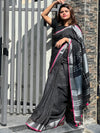 Tranquil Handwoven Pure Linen Black Saree