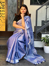 Enigmatic Pure Tissue Linen Blue Handdyed Saree