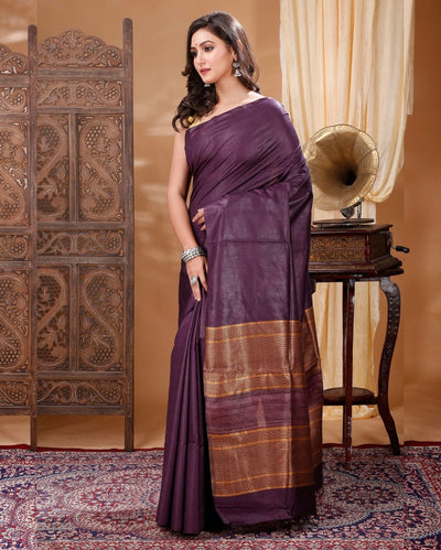 Pure Eri Silk Purple Saree with Running Blouse-Indiehaat