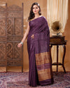 Silkmark Certified Pure Eri Silk Purple Saree with Running Blouse-Indiehaat