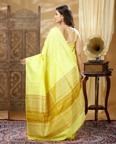 Silkmark Precious Pure Eri Tussar Silk Lemon Yellow Saree