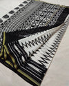 Indiehaat | Blockprint Chanderi Silk Saree in Black & White | Elegant Monochrome Saree