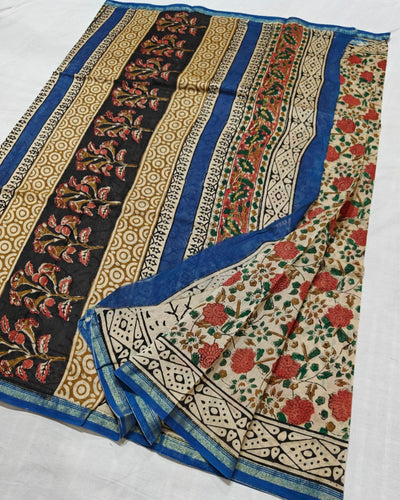 Indiehaat | Chanderi Silk Kalamkari Beige Saree