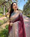 Indiehaat | Soft Silk Floral Border Contrast Zari Woven Brown Saree