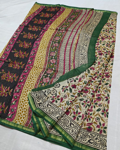 Indiehaat | Chanderi Silk Kalamkari Beige Saree