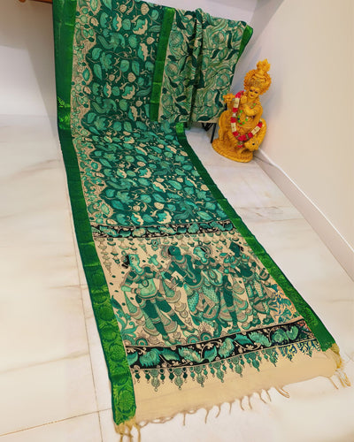 Indiehaat | Mangalagiri Handpainted Silk Saree Multicolor