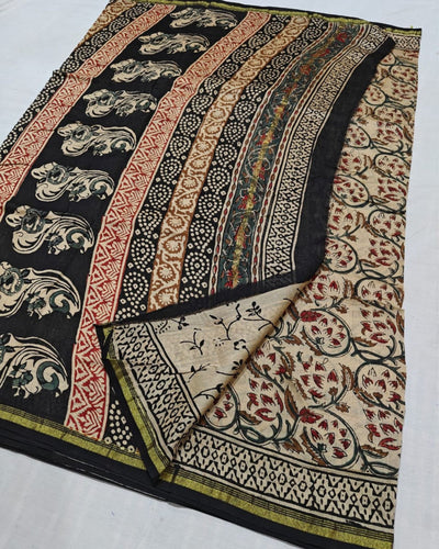 Indiehaat | Chanderi Silk Kalamkari Beige Saree