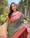 Indiehaat | Soft Kashmiri Silk Zari Woven Contrast Green Saree