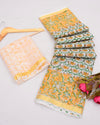 Indiehaat | Exquisite Kota Doria Yellow Saree Handblock Print