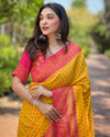 Indiehaat|Paithani Silk Zari Woven Contrast Yellow & Pink Saree