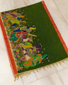 Indiehaat | Mangalagiri Silk Handpainted Green Dupatta