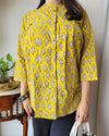 Indiehaat | Kanchi Cotton Peplum Tops Vivid Yellow BlockPrinted