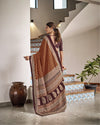 Indiehaat | Blockprinted Mul Cotton Brown Saree