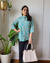 Indiehaat | Pure Cotton Peplum Top Blue Blockprinted