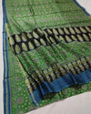 Indiehaat | Ajrakh Printed Chanderi Silk Saree Green | Serenity in Silk