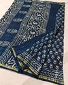 Indiehaat | Indigo Blockprint Pure Chanderi Silk Saree | Elegance in Blue