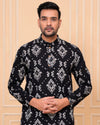 Indiehaat | Royal Reflection BlockPrinted Cotton Kurta Pyjama Matte Black