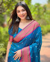 Indiehaat | Paithani Silk Zari Woven Contrast Blue Saree