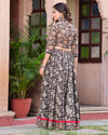 Indiehaat | Festive Fusion Lehanga Choli Set Sleek Black BlockPrinted