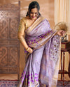 IndieHaat | Banswara Silk Lavendar Saree Digital Embroidery Lotus Design Running Blouse