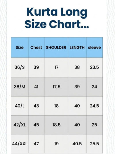 Men's Long Kurta Size Chart - Indiehaat