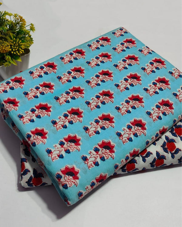 Indiehaat | Pure Cotton Blue Suit Blockprinted